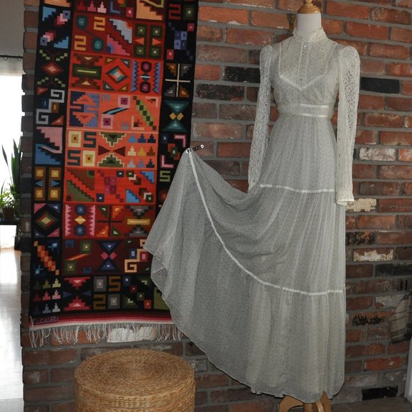 Vtg 70s Calico Floral Candi Jones Tiered Maxi Prairie Boho Cottagecore DRESS 2 - Picture 1 of 14